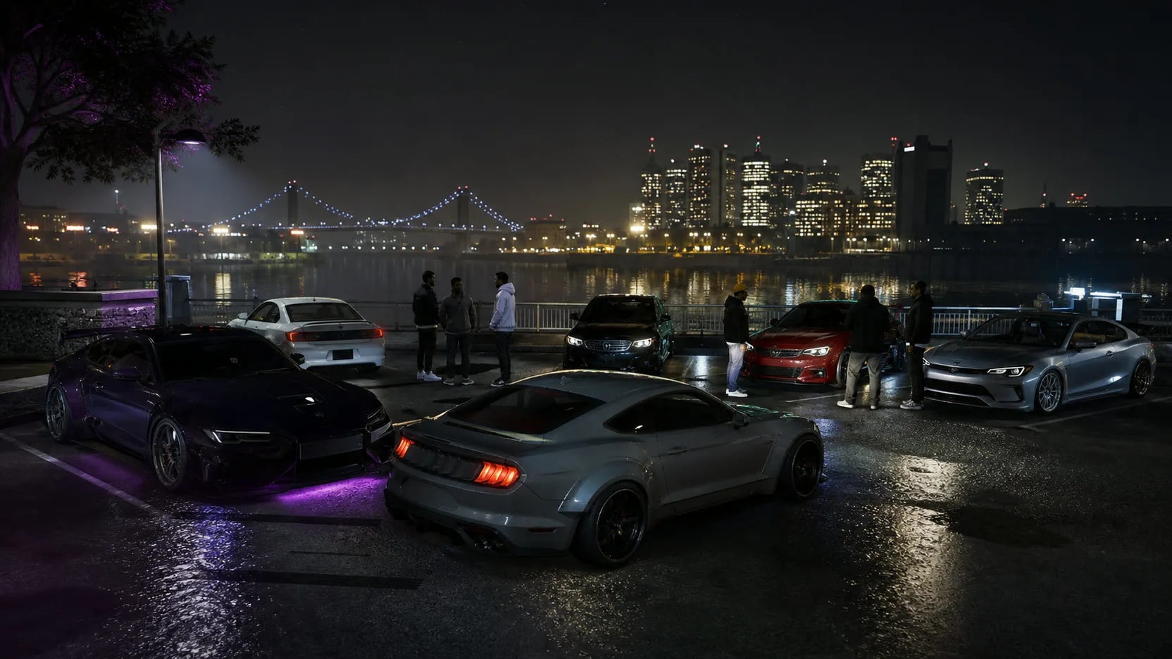 Nächtliches Autotreffen am Hafen von Los Santos